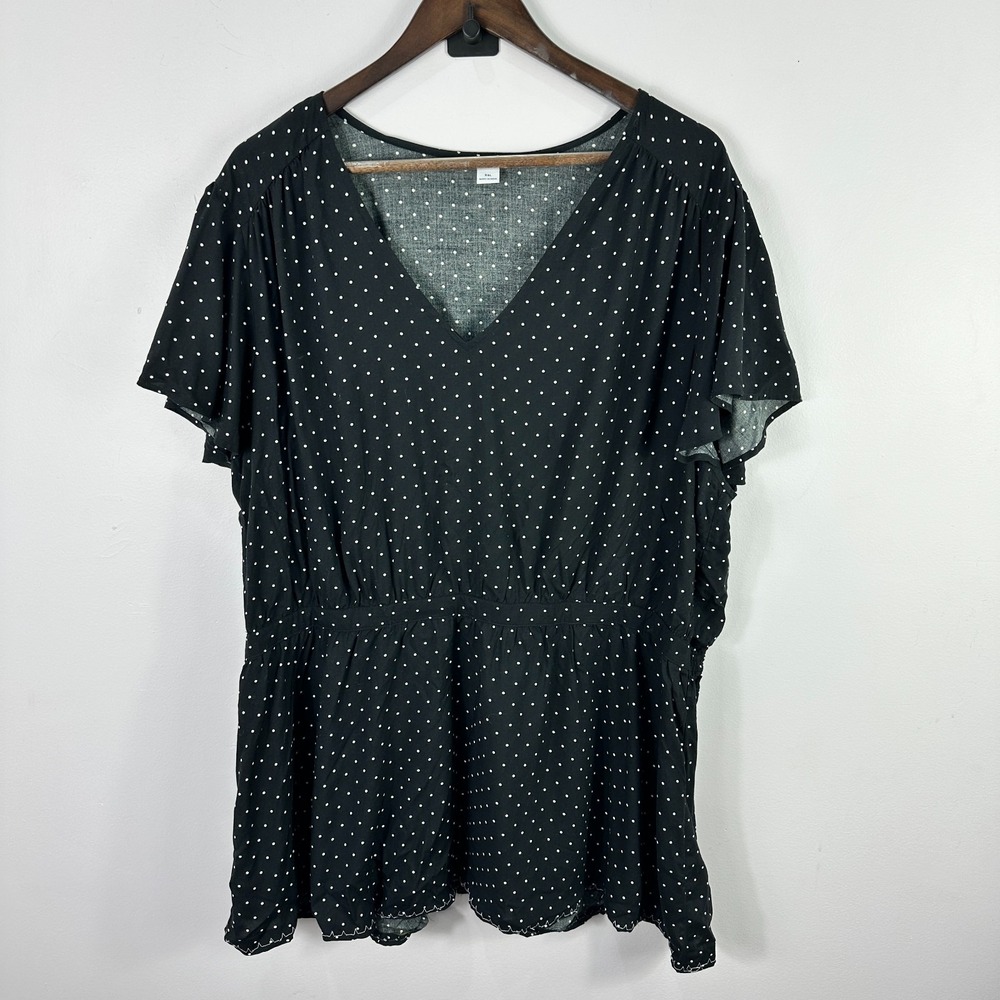 Old Navy Blouse Womens XXL Black White Polka Dot‎ Preppy Cottagecore Soft Girl